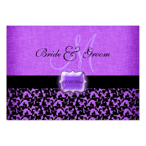 Purple black "table number" wedding damask business card (back side)
