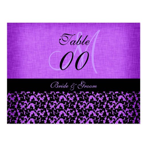Purple black "table number" wedding damask postcards