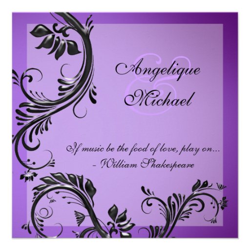 Purple black wedding anniversary engagement invitation