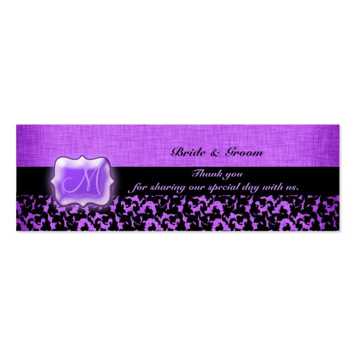 Purple black wedding favor damask floral business card templates (back side)