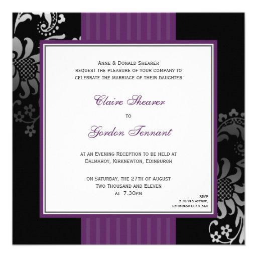 Purple &amp; Black Wedding Invitation Purple 13 Cm X 13 Cm