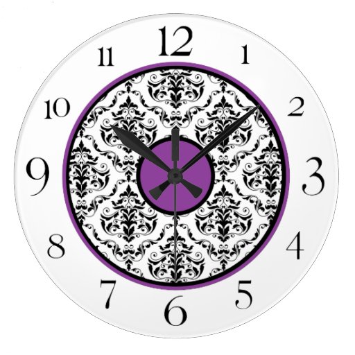 Purple Black & White Damask Elegant 10.75" Clock