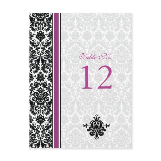 Purple, Black, White Damask Table Number Card postcard