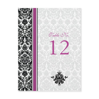 Purple, Black, White Damask Table Number Card