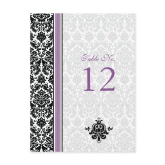 Purple, Black, White Damask Table Number Card postcard