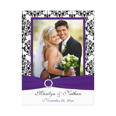 Purple Black White Damask Wedding Canvas Gallery Wrap Canvas by