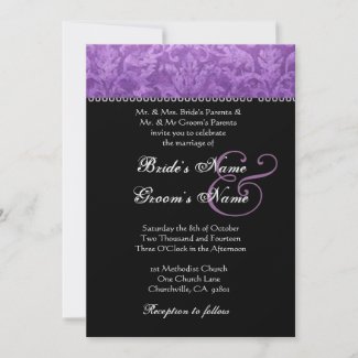 Purple Black White Damask Wedding Invitation zazzle_invitation