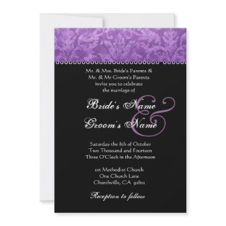 Purple Black White Damask Wedding Invitation invitation