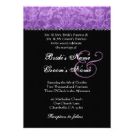 Purple Black White Damask Wedding Invitation