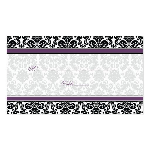 Purple, Black, White Damask Wedding Place Cards Business Card Templates (front side)
