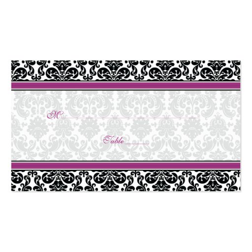 Purple, Black, White Damask Wedding Place Cards Business Cards (front side)
