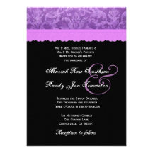 Purple Black White Damask Wedding Ver 002 Custom Invitation