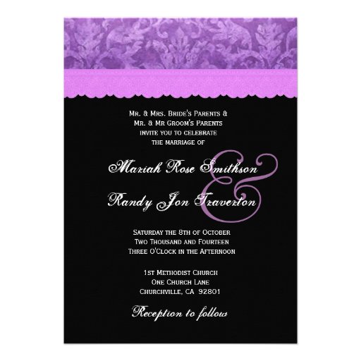 Purple Black White Damask Wedding Ver 002 Custom Invitation