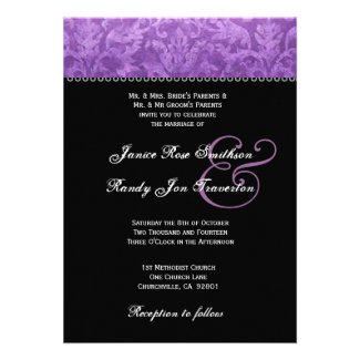 Purple Black White Damask Wedding Ver 003 Personalized Announcement