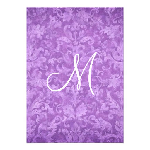 Purple Black White Damask Wedding Ver 003 Personalized Announcement
