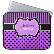 Purple, Black, White, Polka Dot Laptop Sleeve electronicsbag