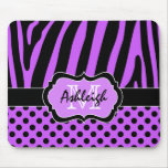 Purple, Black, White Zebra Stripe &amp; Dots Mousepad