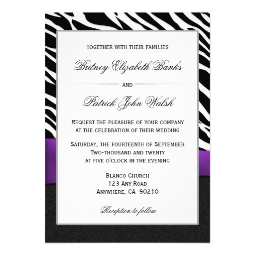 Purple Black White Zebra Wedding Invitations