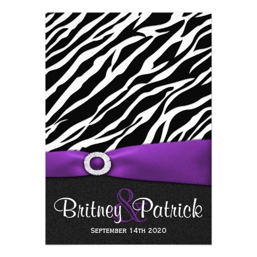Purple Black White Zebra Wedding Invitations