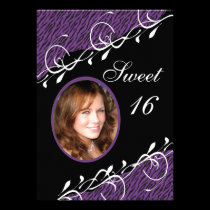 Purple & Black Zebra Print Sweet 16 Invitation invitations