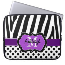 Purple Black Zebra Stripes Polka Dots Laptop Case Laptop Computer Sleeves at Zazzle