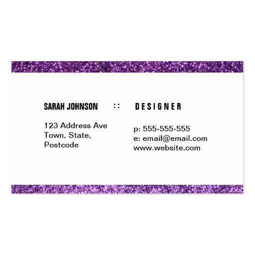 Purple Bling mustache (Faux Glitter Graphic) Business Card Templates (back side)