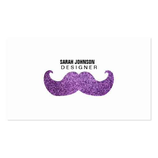 Purple Bling mustache (Faux Glitter Graphic) Business Card Templates (front side)