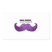 Purple Bling mustache (Faux Glitter Graphic) Business Card Templates