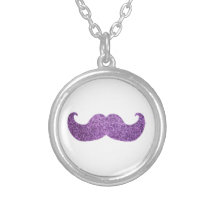 Purple Bling mustache (Faux Glitter Graphic) Pendants