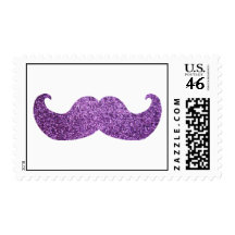 Purple Bling mustache (Faux Glitter Graphic) Postage