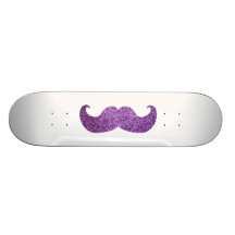 Purple Bling mustache (Faux Glitter Graphic) Skate Decks