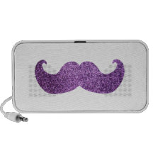 Purple Bling mustache (Faux Glitter Graphic) Travel Speakers