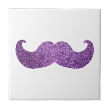 Purple Bling mustache (Faux Glitter Graphic) Ceramic Tiles