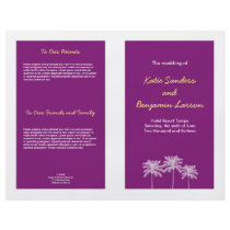 Purple block palm trees summer wedding program custom flyer