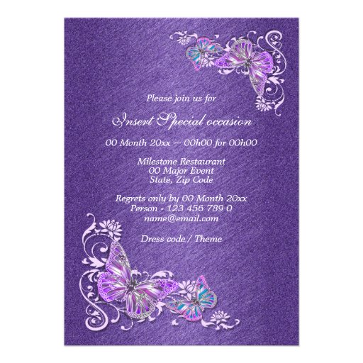 Purple blue birthday engagement wedding personalized invitations