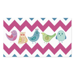 Purple Blue Chevron Stripes Whimsical Birds Owl Business Card Template