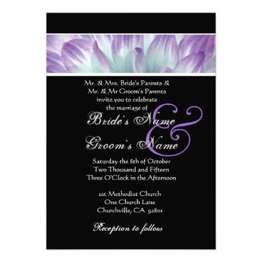 Purple Blue Dahlia Petals Wedding Invitation