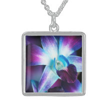 Purple & Blue Dendrobium Orchid Customized Orchids Personalized Necklace