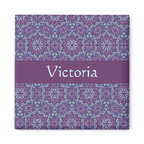 Purple Blue Elegant Pattern Custom Name Magnet magnets