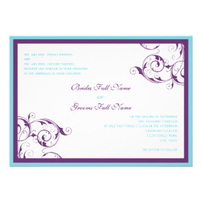 purple & blue flourish wedding invitation