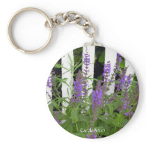 Purple Blue Flowers Fence Keychain