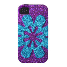 Purple & Blue Glitter Retro Flower iPhone 4/4S Cases
