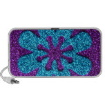 Purple & Blue Glitter Retro Flower Laptop Speaker