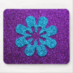 Purple & Blue Glitter Retro Flower Mousepad