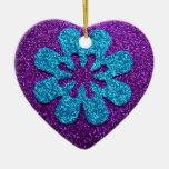 Purple & Blue Glitter Retro Flower Christmas Tree Ornament