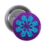 Purple & Blue Glitter Retro Flower Pinback Buttons