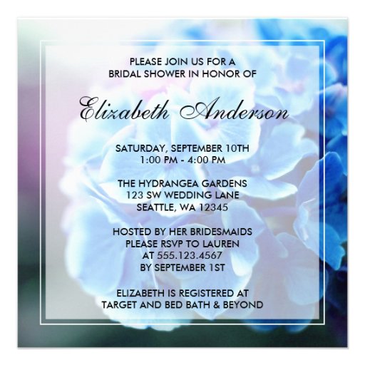 Purple Blue Hydrangea Bridal Shower Invites