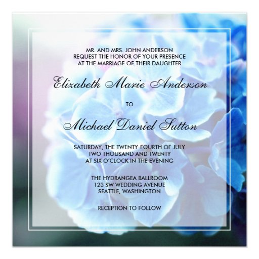 Purple Blue Hydrangea Wedding Custom Announcement
