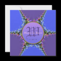 Purple & Blue Lace Monogram Wedding Invitations invitations