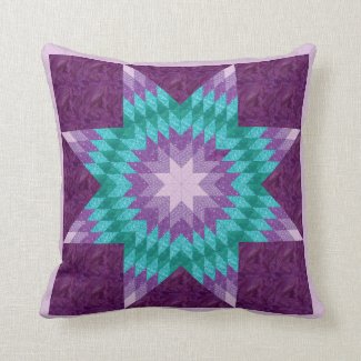 Purple Blue Lone Star Quilt Look Throw Pillow